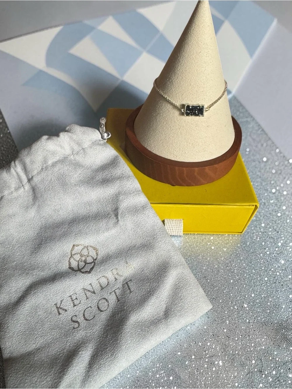 Kendra Scott Silver Adjustable Bracelet with Black Druzy Bar. NWT